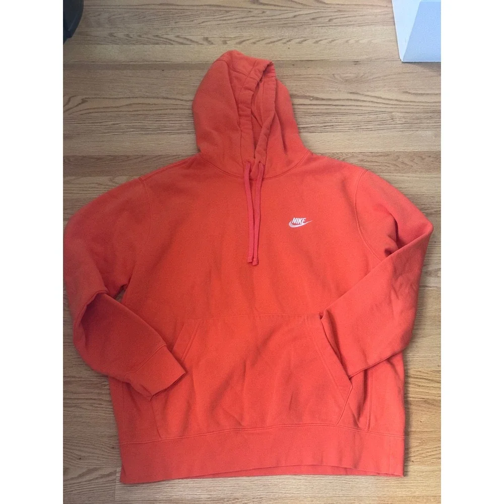 Nike‎ Sportswear Club Fleece Hoodie Men's Large Bright Orange Pullover Pocket